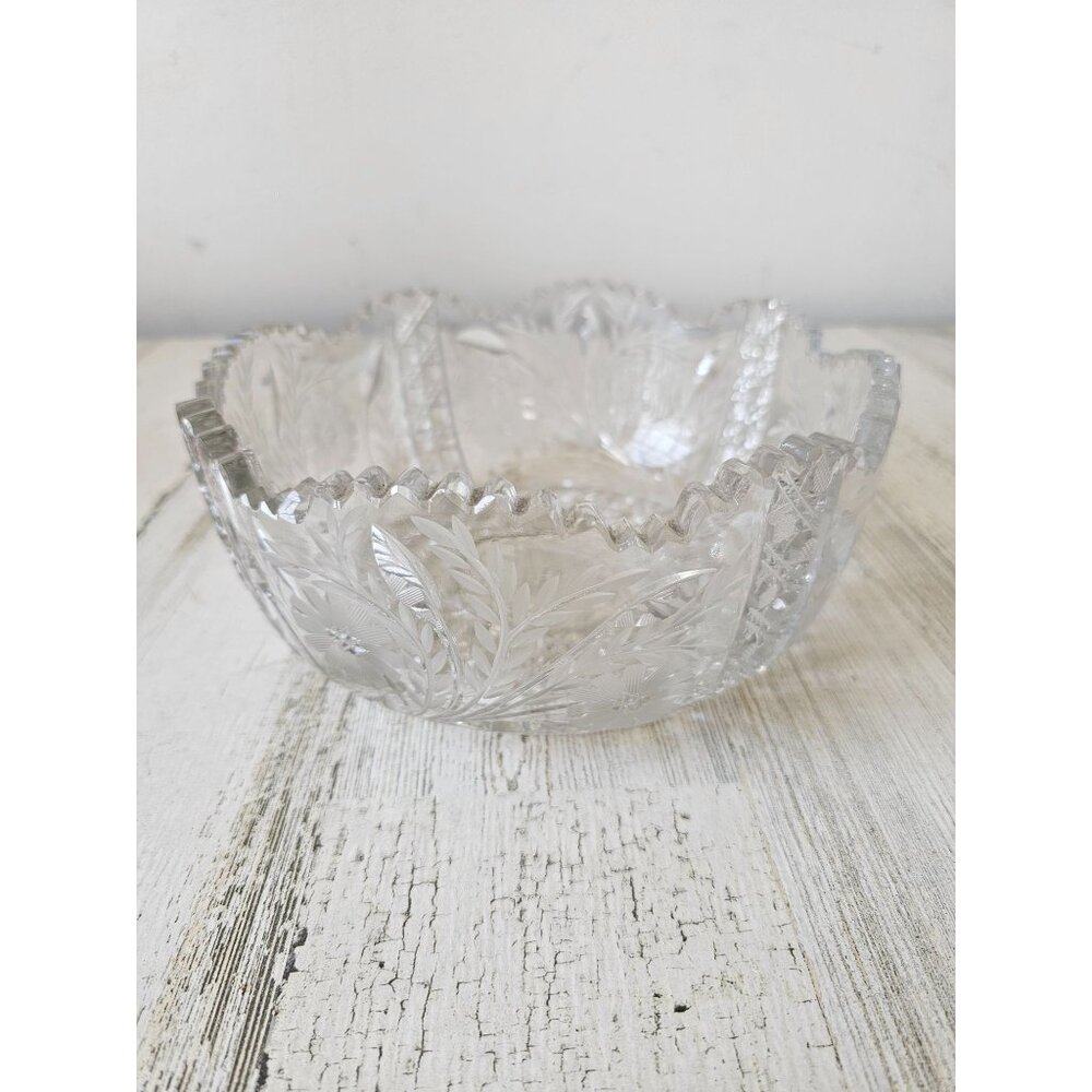 Vintage american brilliant cut glass serving bowl flowers‎